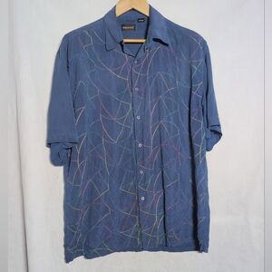Riscatto Sz L Men's Blue Silk Embroidered Abstract Shirt